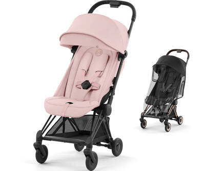 Kočárek CYBEX Coya Matt Black 2024 + ZDARMA: Originální pláštěnka, peach pink - 1