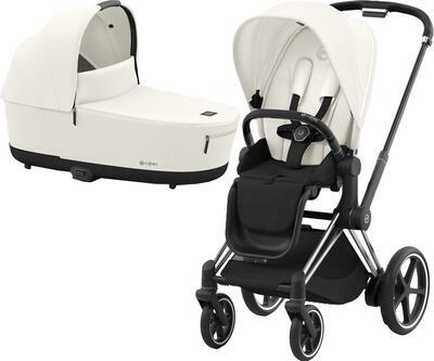 Kočárek CYBEX e-Priam Chrome Black Seat Pack 2024 včetně korby, off white - 1