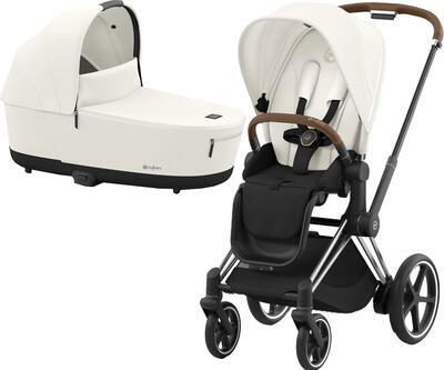 Kočárek CYBEX e-Priam Chrome Brown Seat Pack 2024 včetně korby, off white - 1