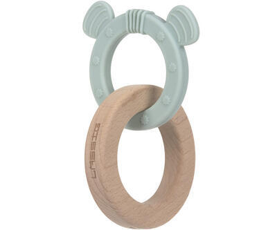 Kousátko LÄSSIG Teether Ring 2in1 Wood/Silikone Little Chums 2023, dog - 1