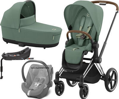 Kočárek CYBEX Set Priam Chrome Brown Seat Pack 2024 ZDARMA Aton 5 a Base 2-fix, leaf green - 1